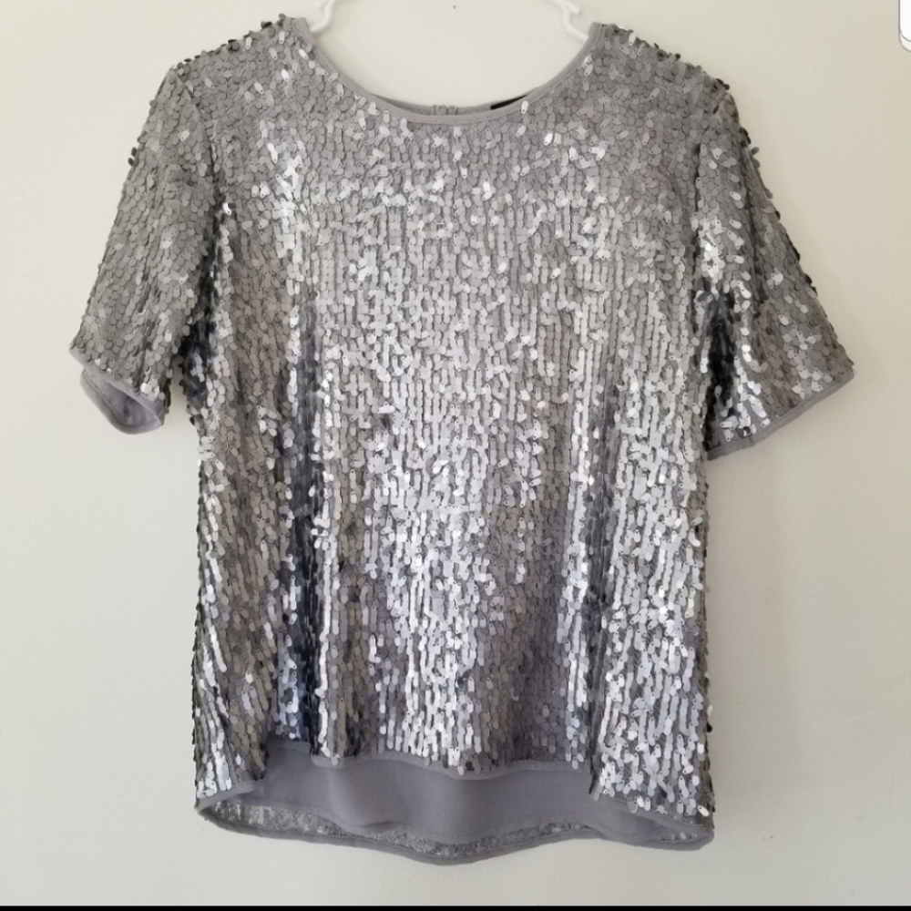Ann Taylor Silver Sequence TopShort Sleeve